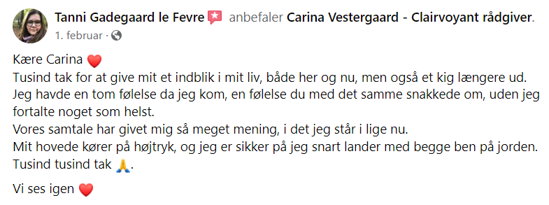 clairvoyant Carina Vestergaard, Om Carina